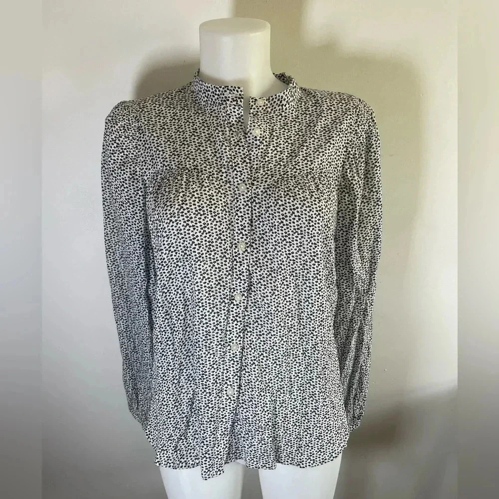 Ann Taylor Loft Women Long Sleeve Cotton Button Up Blouse Shirt Cottagecore 0233